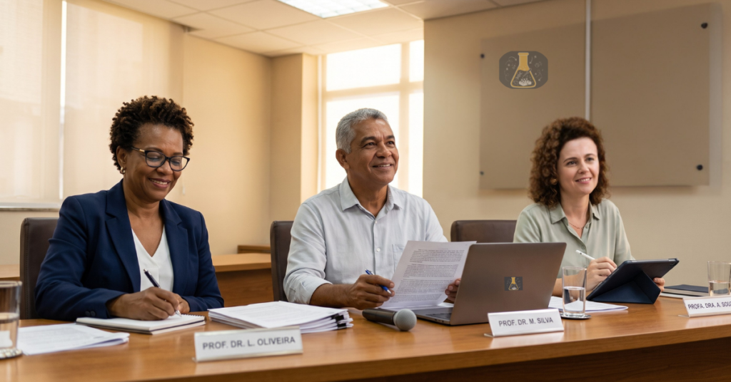 Avaliação da banca de defesa do TCC de aluno universitário.