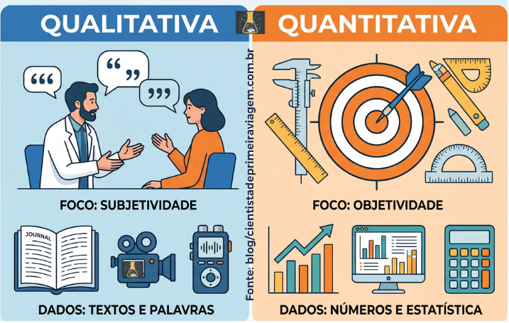 Tabela comparativa de pesquisa qualitativa e quantitativa.