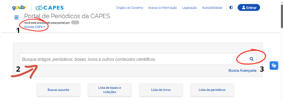 Print de tela bases acadêmicas - CAFe