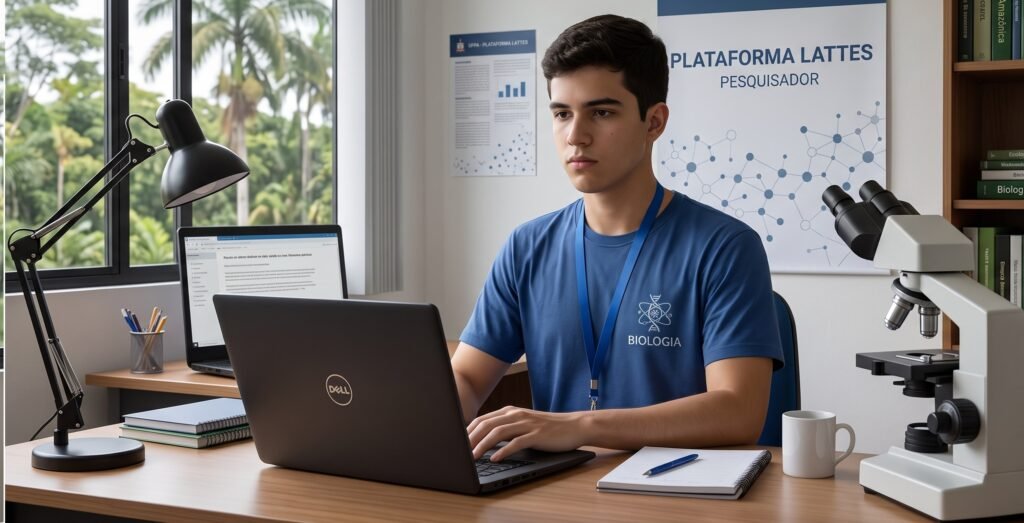 Estudante trabalhando na universidade