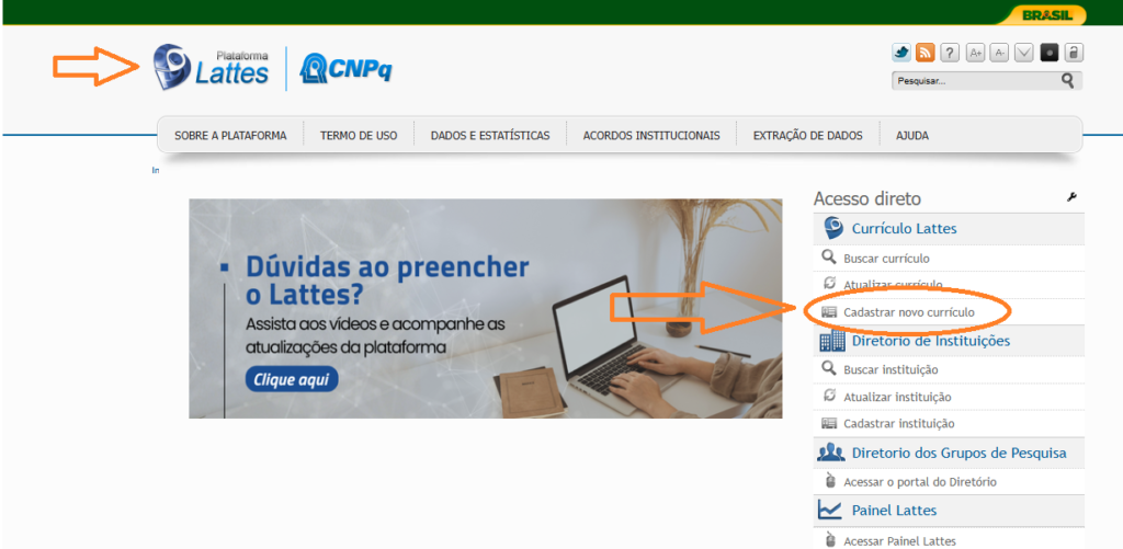 imagem para cadastrar o Currículo Lattes do zero