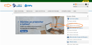 Tela inicial da Plataforma Lattes com foco no botão de cadastro.